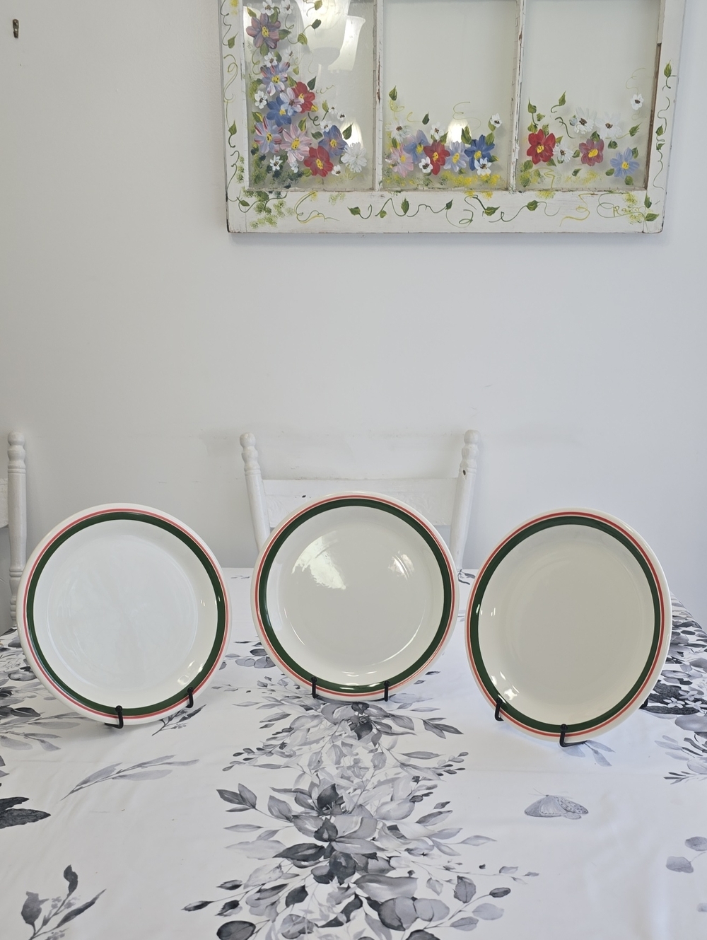La Primula S.R.L. Set Of 3 Ceramic Dinner Plates Green Red Trim Made In Italy